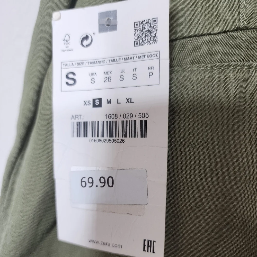 Zara High Waist Belted Cargo Trousers in Olive Green Size S New With Tags